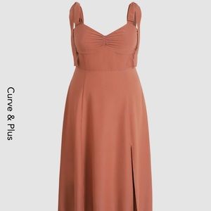 Solid bowknot midi dress